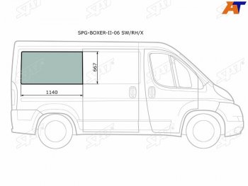 3 199 р. Стекло кузова боковое (не опускное) (Справа Цвет зеленый) Peugeot Boxer 06-  Citroen Jumper 06-  SAT SPG-BOXER-II-06 SW/RH/X  с доставкой в г. Вологда. Увеличить фотографию 2