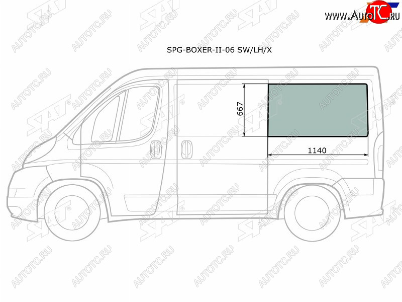 3 199 р. Стекло кузова боковое (не опускное) (Слева Цвет зеленый) Peugeot Boxer 06-  Citroen Jumper 06-  F SAT SPG-BOXER-II-06 SW/LH/X  с доставкой в г. Вологда