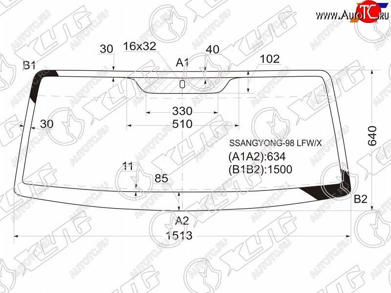 3 899 р. Стекло лобовое SsangYong Korando 96-06  ТагАЗ Тагер 08-14 XYG SSANGYONG-98 LFW/X  с доставкой в г. Вологда