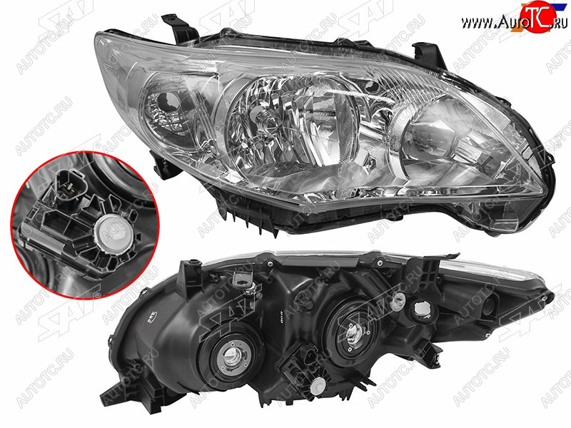 4 199 р. Фара правая (с электрокорректором, галоген) SAT Toyota Corolla E150 седан рестайлинг (2009-2013)  с доставкой в г. Вологда