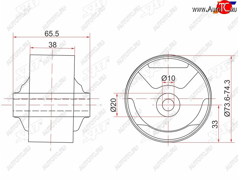 1 059 р. Сайлентблок Toyota Corsa 90-94  Cynos 95-99  Raum 97-03  Starlet 95-99 (Зад Слева) SAT ST-12371-11510C  с доставкой в г. Вологда