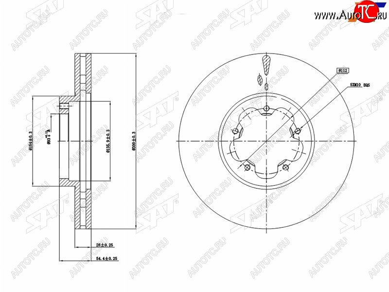 2 699 р. Диск тормозной передний (Ø300 mm, вентилируемый) SAT  Ford Transit (2006-2014) цельнометаллический фургон  с доставкой в г. Вологда