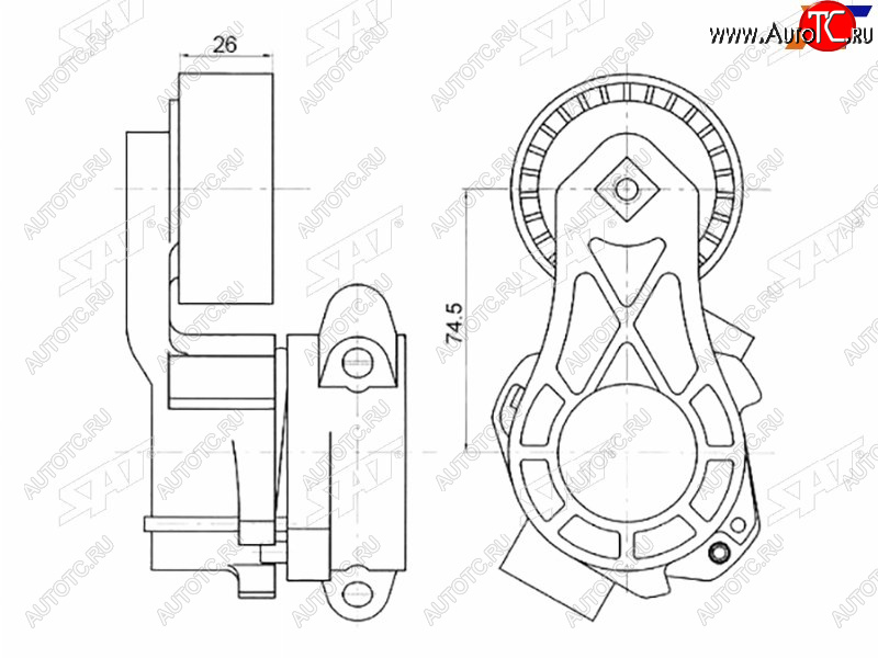 2 089 р. Натяжитель приводного ремня PEUGEOT BOXERFIAT DUCATOCITROEN JUMPERFORD TOURNEOTRANSIT 2,2 06- SAT ST-1611424780  с доставкой в г. Вологда