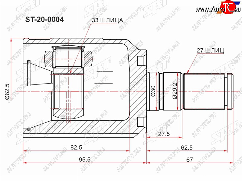 2 499 р. Шрус внутренний KIA OPTIMA 18- 2.02.4SONATA 18- левый SAT ST-20-0004  с доставкой в г. Вологда