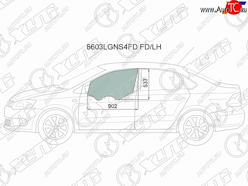 2 569 р. Стекло боковое опускное (Спереди Слева Цвет зеленый) Skoda Rapid 20-  Volkswagen Polo 09-20 XYG 8603LGNS4FD FD/LH  с доставкой в г. Вологда