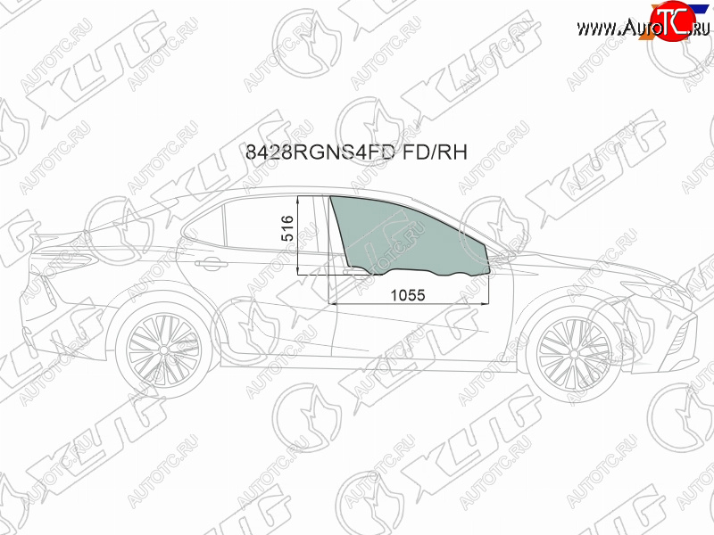 3 399 р. Стекло боковое опускное (Спереди Справа Цвет зеленый Крепления) Toyota Camry (XV70) 17-21  Camry XYG 8428RGNS4FD FD/RH  с доставкой в г. Вологда