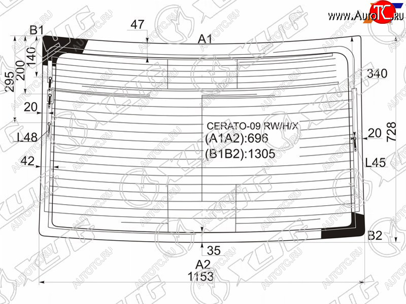 7 549 р. Стекло заднее (Цвет зеленый Обогрев Антенна) Kia Cerato 08-13  Forte 08-13 XYG CERATO-09 RW/H/X  с доставкой в г. Вологда