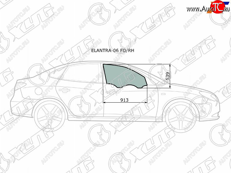 2 599 р. Стекло боковое опускное (Спереди Справа Цвет зеленый) Hyundai Elantra 06-12  Avante 06-11 XYG ELANTRA-06 FD/RH  с доставкой в г. Вологда