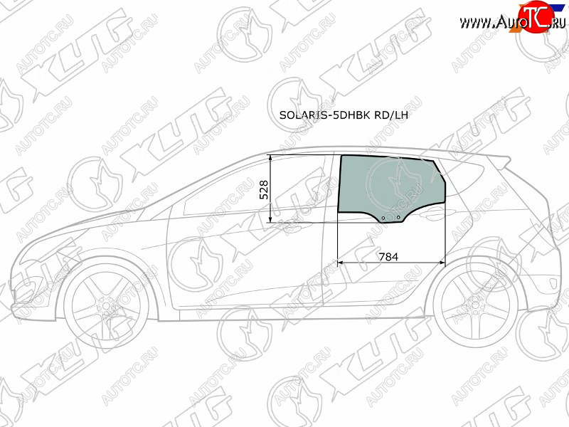 2 699 р. Стекло боковое опускное (Сзади Слева Цвет зеленый) Hyundai Solaris 10-17  Accent 11-17 XYG SOLARIS-5DHBK RD/LH  с доставкой в г. Вологда