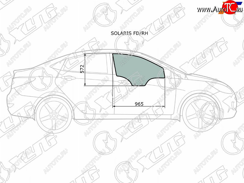 2 499 р. Стекло боковое опускное (Спереди Справа Цвет зеленый) Hyundai Solaris 10-17  Kia Rio 11-17  Hyun XYG SOLARIS FD/RH  с доставкой в г. Вологда