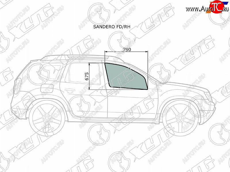 2 399 р. Стекло боковое опускное (Спереди Справа Цвет зеленый) Nissan Terrano 14-22  Renault Duster 10-21 XYG SANDERO FD/RH  с доставкой в г. Вологда