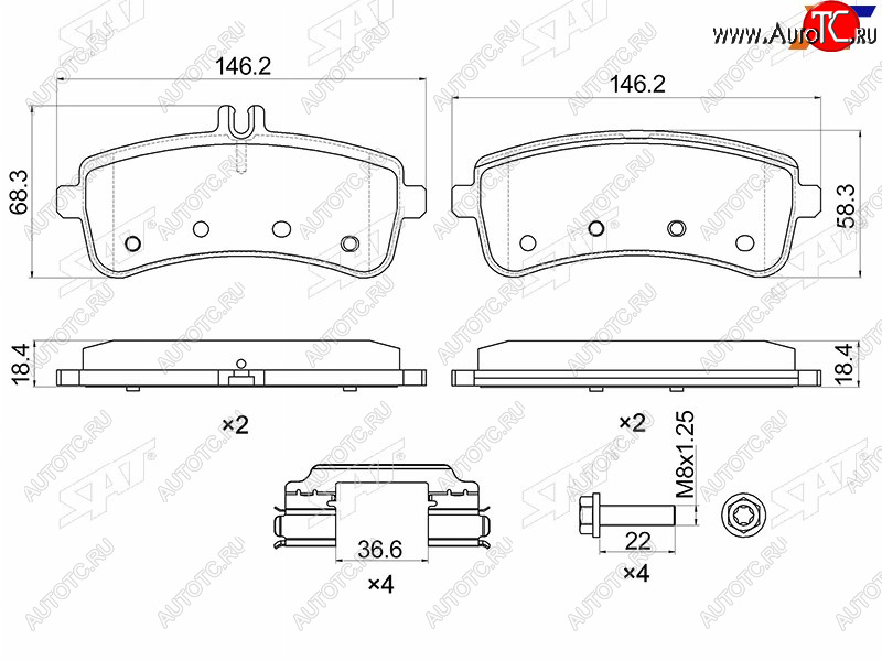 1 599 р. Колодки тормозные задние RH-LH SAT  Mercedes-Benz S class  W222 (2013-2017) седан гибрид дорестайлинг  с доставкой в г. Вологда