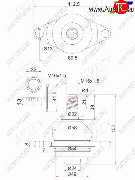759 р. Шаровая опора нижняя FR TOYOTA Estima 90-99 SAT ST-43330-29235  с доставкой в г. Вологда
