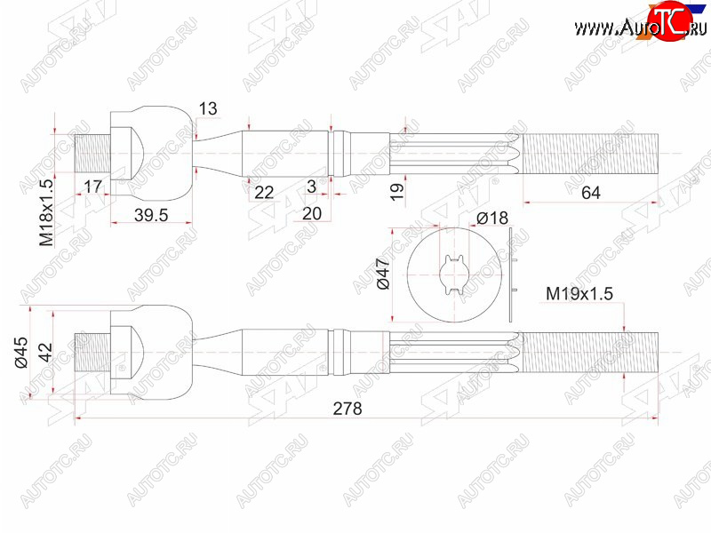 1 599 р. Тяга рулевая TOYOTA DYNA,TOYOACE 99-04 SAT ST-45503-39195  с доставкой в г. Вологда