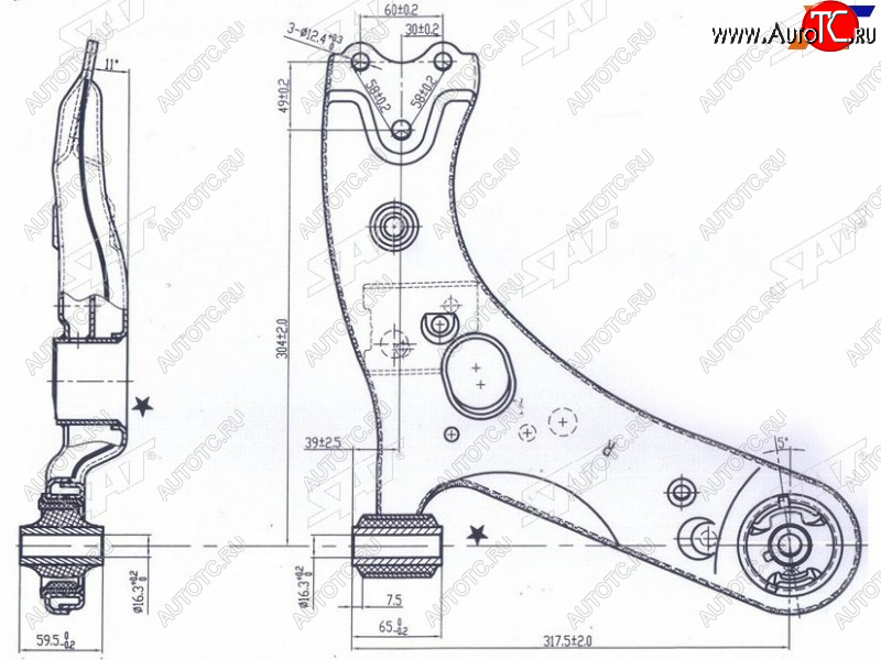 3 269 р. Рычаг нижний TOYOTA PRIUS 12-COROLLARUMIONMARK XAURISBLADESCIONZELASLEXUS HS250H 06- RH SAT ST-48068-12300  с доставкой в г. Вологда