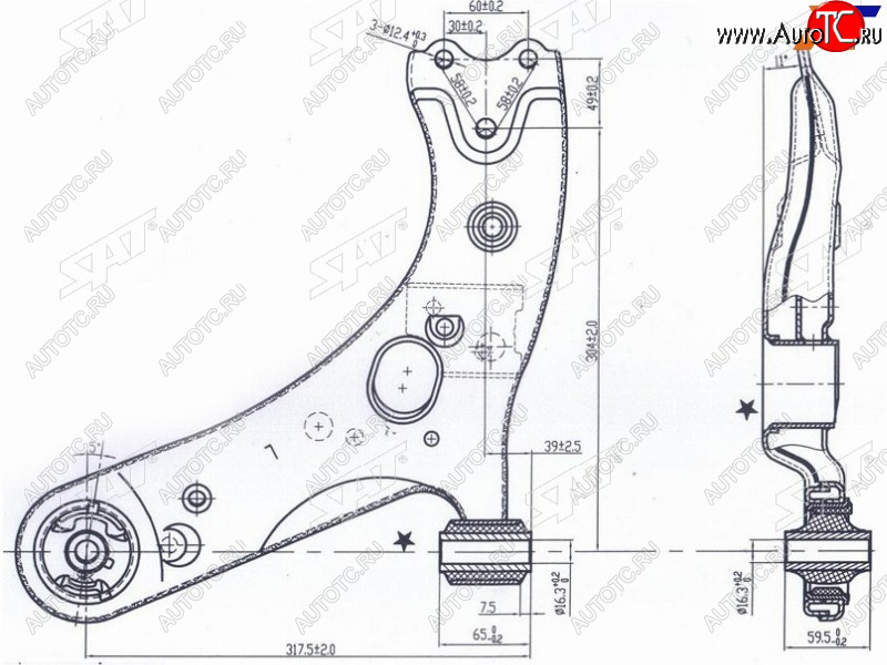 3 269 р. Рычаг нижний TOYOTA PRIUS 12-COROLLARUMIONMARK XAURISBLADESCIONZELASLEXUS HS250H 06- LH SAT ST-48069-12300  с доставкой в г. Вологда