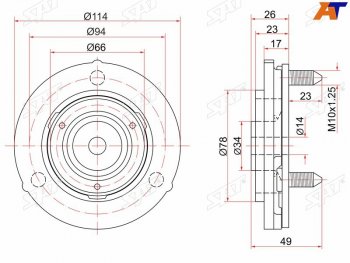 Опора передней стойки Toyota Land Cruiser Prado (J90) 96-02  Hilux Surf 95-00 (Перед) SAT ST-48609-35030