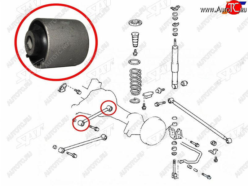 399 р. Сайлентблок Toyota Land Cruiser (J100) 98-07  Lexus LX 98-07  Toyota Land Cruiser Cygnus 98-07 SAT ST-48702-60090  с доставкой в г. Вологда