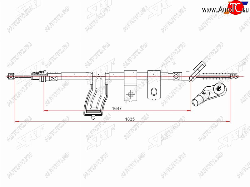 1 239 р. Трос ручного тормоза RH SAT Nissan Qashqai +2 1 J10 рестайлинг (2010-2014)  с доставкой в г. Вологда