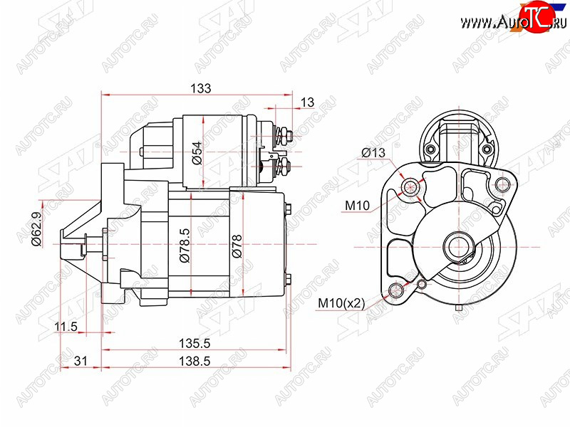 5 399 р. Стартер Renault Duster 10-15  Logan 04-09  Sandero 09-14  Kangoo 97-13 (1 kW Z=8)                SAT ST-6001547289N  с доставкой в г. Вологда