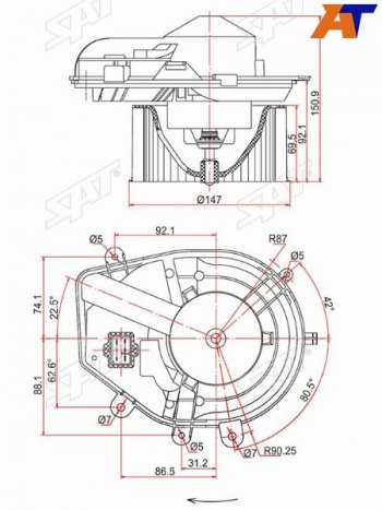5 289 р. Мотор отопителя салона Audi A4 94-01  Volkswagen Passat 88-05  Skoda Superb 02-08 SAT ST-8D1820021B  с доставкой в г. Вологда. Увеличить фотографию 2