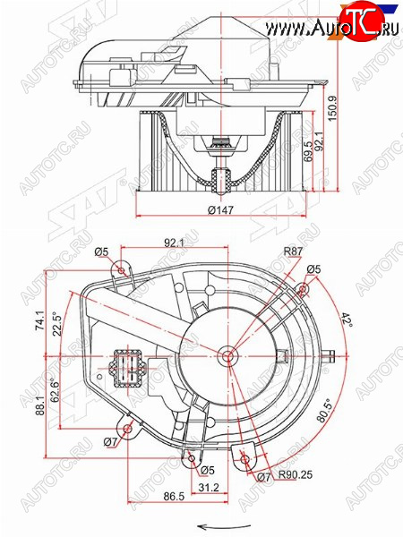 5 289 р. Мотор отопителя салона Audi A4 94-01  Volkswagen Passat 88-05  Skoda Superb 02-08 SAT ST-8D1820021B  с доставкой в г. Вологда