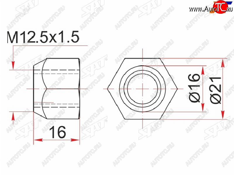 49 р. Гайка колесная открытая конус TOYOTAMAZDAMITSUBISHIKIAHYUNDAIVOLVOGEELY COOLRAY (SX11) 19- SAT ST-90049-11036  с доставкой в г. Вологда