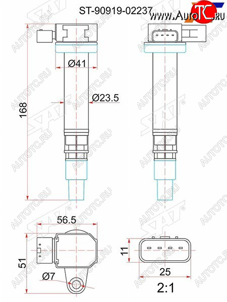 1 449 р. Катушка зажигания TOYOTA 3RZ# RZN18#21#RZJ12#RCH#LY230280RZU28#3##400 SAT ST-90919-02237  с доставкой в г. Вологда