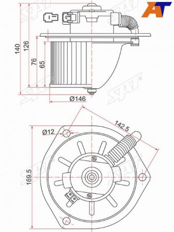 Мотор отопителя салона Hino Dutro 02-11  Mitsubishi Fuso Canter FE5 93-02  Fuso Canter FE6 93-02  SAT ST-MC140941