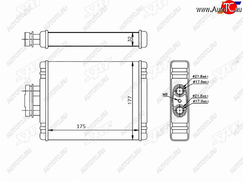 2 049 р. Радиатор отопителя салона  AUDI A1 10-SKODA FABIA 99-ROOMSTER 06-VOLKSWAGEN FOX 05-POLO 01-POLO SAT ST-VW01-395-0  с доставкой в г. Вологда