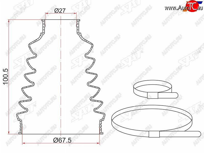 629 р. Пыльник шруса внутренний FR VW GOLF (2 хомута. термопластик)                                         SAT TC-021  с доставкой в г. Вологда