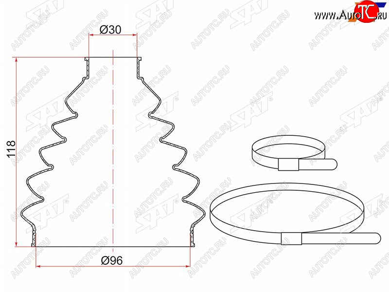 479 р. Пыльник шруса наружный  FR VW GOLF (2 хомута. термопластик) SAT TC-019  с доставкой в г. Вологда