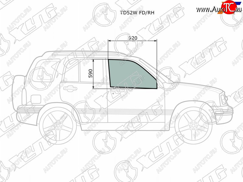 2 789 р. Стекло боковое опускное (Спереди Справа Цвет зеленый) Suzuki Escudo 97-05  Grand Vitara 97-05  C XYG TD52W FD/RH  с доставкой в г. Вологда