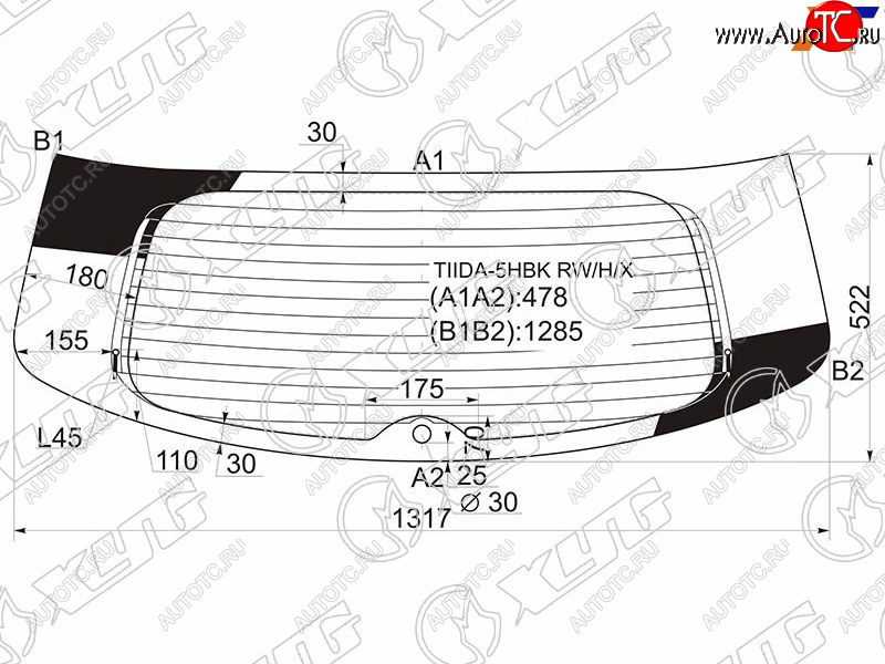 7 199 р. Стекло заднее (Цвет зеленый Обогрев 5D HBK) Nissan Tiida 04-14  Versa 06-12 XYG TIIDA-5HBK RW/H/X  с доставкой в г. Вологда