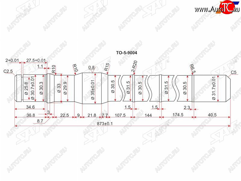 2 799 р. Полуось FR TY Land Cruiser 80105 (длинная)  -LH SAT TO-5-9004  с доставкой в г. Вологда
