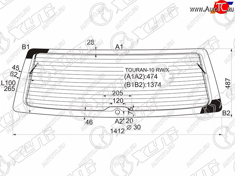 11 549 р. Стекло заднее (Цвет зеленый Обогрев) Volkswagen Touran 10-15 XYG TOURAN-10 RW/X  с доставкой в г. Вологда