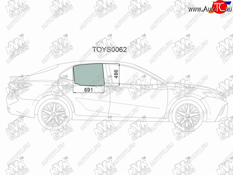2 459 р. Стекло боковое опускное (Сзади Справа Цвет зеленый) Toyota Camry (XV70) 17-21  Camry UAEUSA 17-2 KMK TOYS0062  с доставкой в г. Вологда