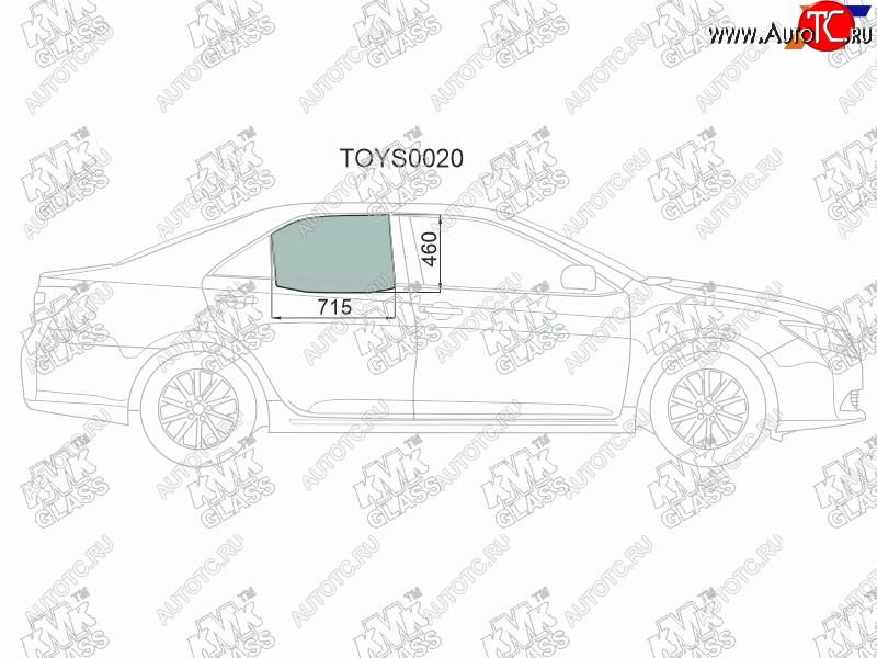 2 599 р. Стекло боковое опускное (Сзади Справа Цвет зеленый) Toyota Camry (XV50) 11-18  Camry UAEUSA 11-1 KMK TOYS0020  с доставкой в г. Вологда