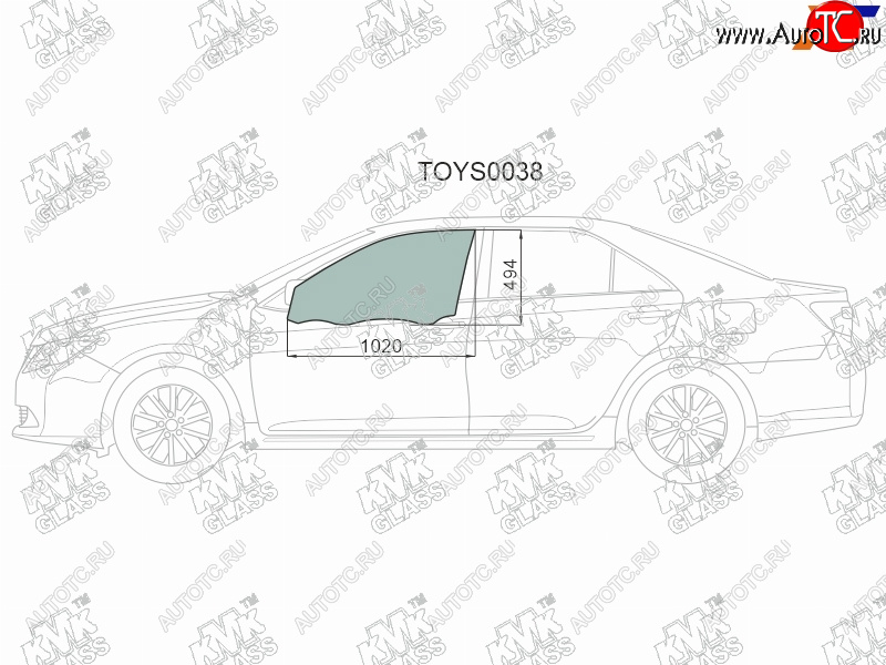 2 599 р. Стекло боковое опускное (Спереди Слева Цвет зеленый) Toyota Camry (XV50) 11-21  Camry UAEUSA 11- KMK TOYS0038  с доставкой в г. Вологда