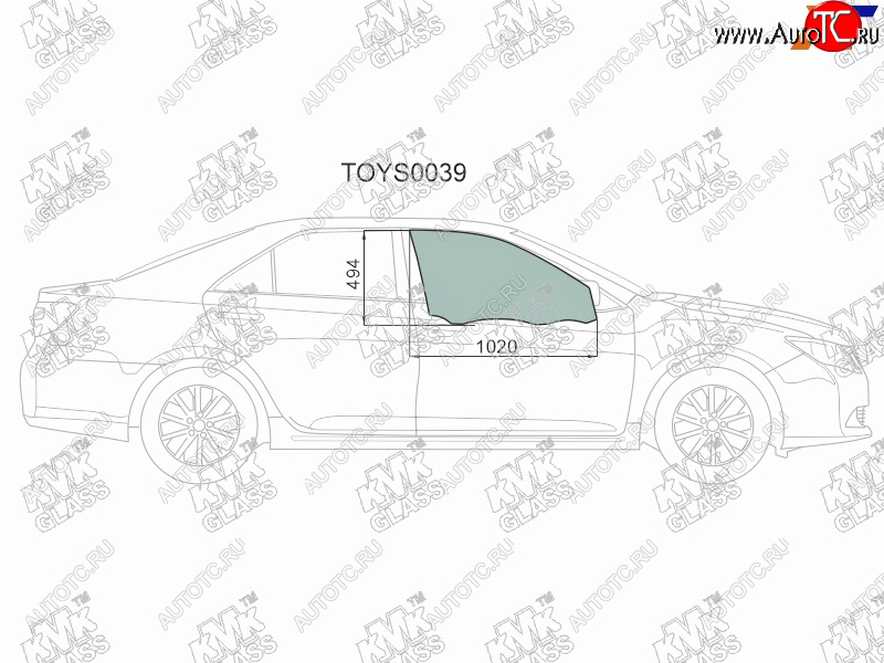 2 599 р. Стекло боковое опускное (Спереди Справа Цвет зеленый) Toyota Camry (XV50) 11-18  Camry UAEUSA 11 KMK TOYS0039  с доставкой в г. Вологда