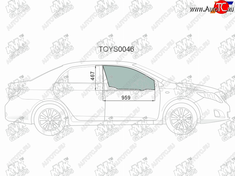 2 299 р. Стекло боковое опускное (Спереди Справа Цвет зеленый) Toyota Corolla (E150) 06-13  Corolla USA (E KMK TOYS0046  с доставкой в г. Вологда