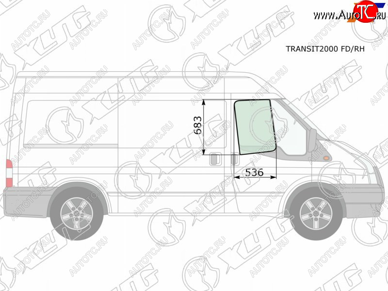 3 079 р. Стекло боковое опускное (Спереди Справа Цвет зеленый) Ford Transit 00-14                           XYG TRANSIT2000 FD/RH  с доставкой в г. Вологда