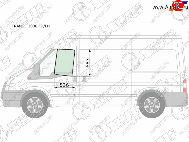 3 079 р. Стекло боковое опускное (Спереди Слева Цвет зеленый) Ford Transit 00-14                            XYG TRANSIT2000 FD/LH  с доставкой в г. Вологда