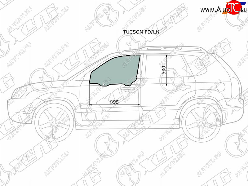 2 789 р. Стекло боковое опускное (Спереди Слева Цвет зеленый) Hyundai Tucson 04-09 XYG TUCSON FD/LH  с доставкой в г. Вологда