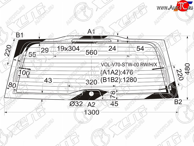 12 449 р. Стекло заднее (Цвет зеленый Обогрев Антенна) Volvo V70 00-07  XC70 00-07 XYG VOL-V70-STW-00 RW/H/X  с доставкой в г. Вологда