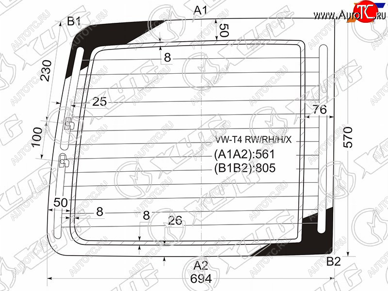 5 399 р. Стекло заднее (Цвет зеленый Обогрев) Volkswagen Transporter 90-03  Caravelle 90-03 XYG VW-T4 RW/RH/H/X  с доставкой в г. Вологда