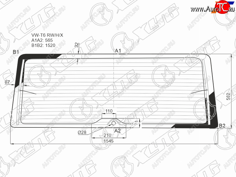 11 999 р. Стекло заднее (Цвет зеленый Обогрев) Volkswagen Transporter 15-  California 15-22  Caravelle 15- XYG VW-T6 RW/H/X  с доставкой в г. Вологда
