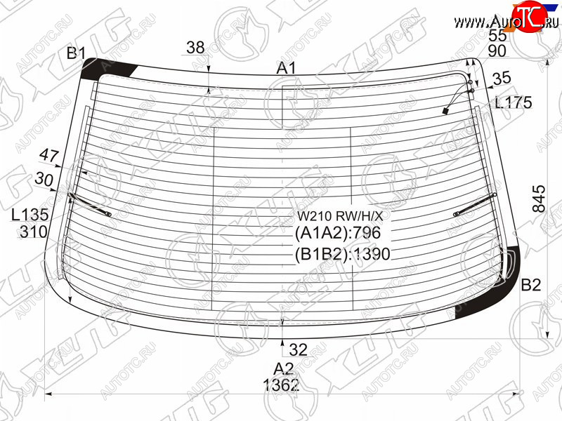 8 599 р. Стекло заднее (Цвет зеленый Обогрев Антенна) Mercedes-Benz E-Class 95-03 XYG W210 RW/H/X  с доставкой в г. Вологда