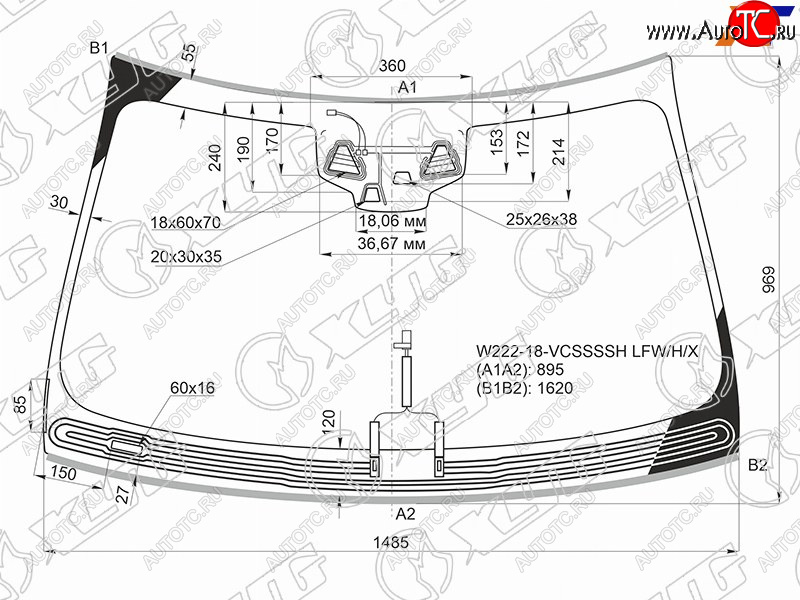 13 799 р. Стекло лобовое (Обогрев щеток Три камеры Датчик дождя Молдинг) Mercedes-Benz S-Class 17-20 XYG W222-18-VCSSSSH LFW/H/X  с доставкой в г. Вологда