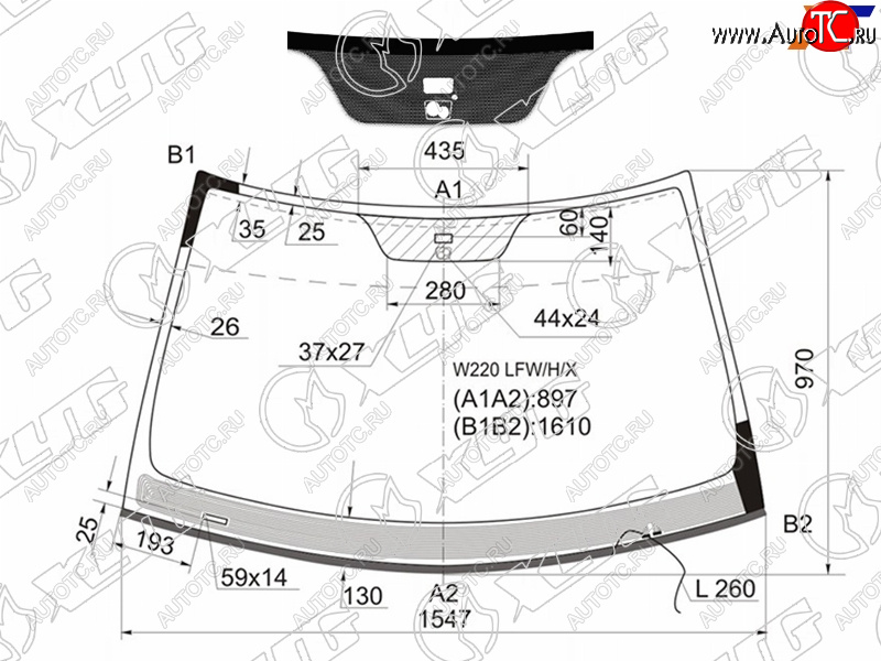 10 199 р. Стекло лобовое (Обогрев щеток Датчик дождя Молдинг) Mercedes-Benz S-Class 98-02 XYG W220 LFW/H/X  с доставкой в г. Вологда